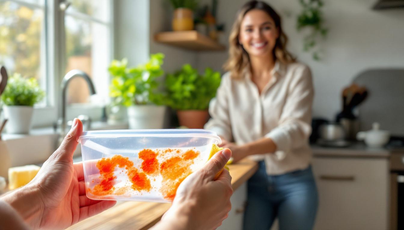 ontdek hoe je in slechts twee seconden en zonder kosten tomatensausvlekken uit je tupperware verwijdert, alsof het magie is.